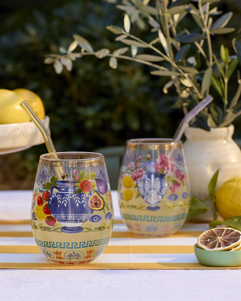La La Land Mediterranean Summer Glass Tumblers – Set of 2