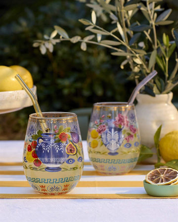 La La Land Mediterranean Summer Glass Tumblers – Set of 2